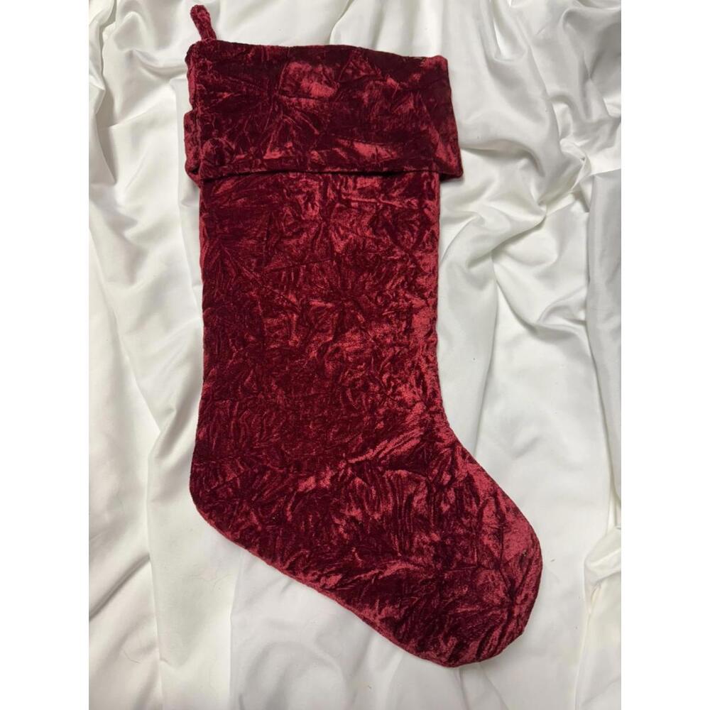 Bombay Company, Burgundy Crushed Velvet Christmas Stocking, New